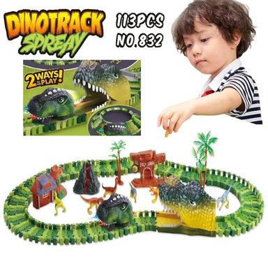 DINOTRACK PISTA DE DINOSAURIO ELÉCTRICA NIÑOS AUTO MONTAÑA RIEL DE CARRETERA JUGUETE CARRO LUZ LED CUMPLEAÑOS NAVIDAD GENIEKA - 2