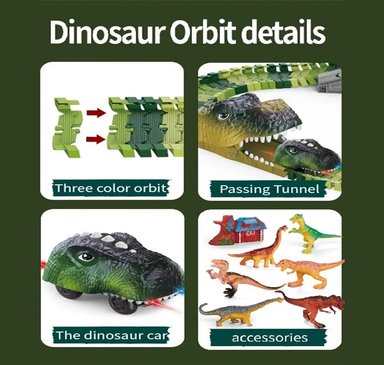 DINOTRACK PISTA DE DINOSAURIO ELÉCTRICA NIÑOS AUTO MONTAÑA RIEL DE CARRETERA JUGUETE CARRO LUZ LED CUMPLEAÑOS NAVIDAD GENIEKA - 3