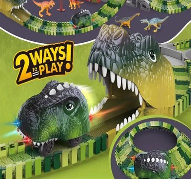 DINOTRACK PISTA DE DINOSAURIO ELÉCTRICA NIÑOS AUTO MONTAÑA RIEL DE CARRETERA JUGUETE CARRO LUZ LED CUMPLEAÑOS NAVIDAD GENIEKA - 6