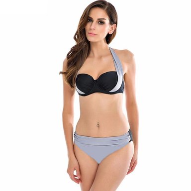BIKINI MUJER GENIEKA PLATEADO PUSH UP ROPA BAÑO SILVER BLACK POOL PARTY - 1