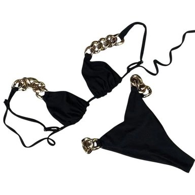 BIKINI SEXY BRASILERO BLACK CON COPAS GENIEKA MUJER VERANO CADENA DORADA TRAJE DE BAÑO DOS PIEZAS ROPA MODA - 6