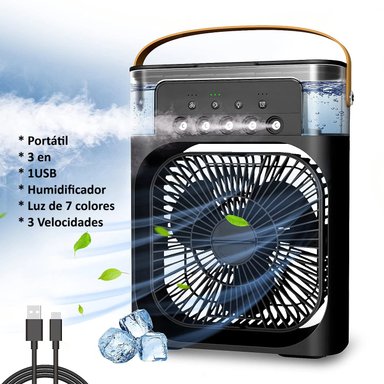 VENTILADOR PORTÁTIL 3 EN 1 AIRE FRIO HUMIDIFICADOR LUCES LED NOCTURNA AIRE ACONDICIONADO VERANO CALOR GENIEKA