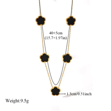 SET COLLAR ARETES Y PULSERA TREBOL NEGRO GENIEKA DORADO PACK JOYAS DISEÑO FLOR DE 5 PÉTALOS JOYERÍA MUJER FIESTA - 5