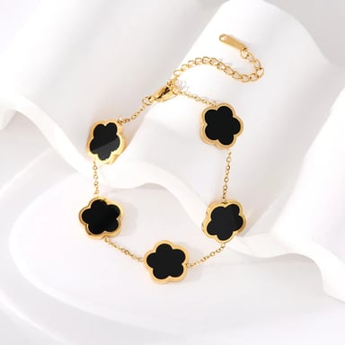 SET COLLAR ARETES Y PULSERA TREBOL NEGRO GENIEKA DORADO PACK JOYAS DISEÑO FLOR DE 5 PÉTALOS JOYERÍA MUJER FIESTA - 6