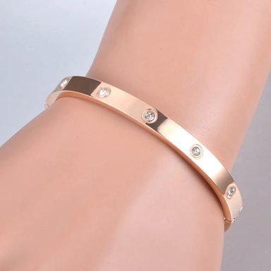 PULSERA LOVE GOLD ROSE CON CRISTALES GENIEKA LUJO BAÑADO EN ORO ROSA JOYERÍA ACCESORIO MUJER FIESTA REGALO