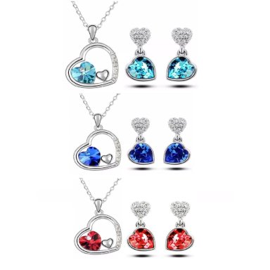 PACK DE JOYAS GENIEKA CORAZÓN AZUL COLLAR Y ARETES BISUTERIA REGALO
