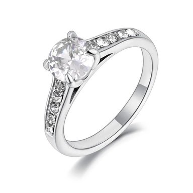 ANILLO DE COMPROMISO ROYAL SILVER ARO ELEGANTE ZIRCONIA BRILLANTE MUJER REGALO GENIEKA - 1