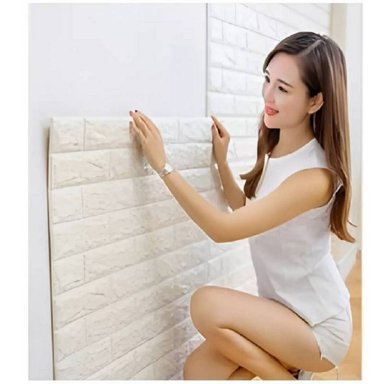 PAPEL TAPIZ BLANCO AUTOADHESIVO DECORACIÓN 3D LADRILLO PACK X 6 PIEZAS