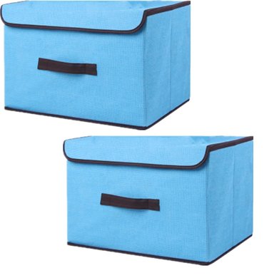 PACK 02 PCS CAJA DE ALMACENAMIENTO CON TAPA PORTÁTIL PLEGABLE 36X24X23 CM COLOR TURQUEZA