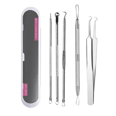 EXTRACTOR PUNTOS NEGROS REMOVEDOR ESPINILLAS ACNE SACA COMEDONES ACERO INOXIDABLE SET 5 PIEZAS