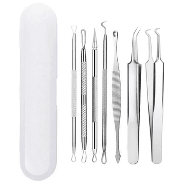 EXTRACTOR PUNTOS NEGROS REMOVEDOR ESPINILLAS ACNE SACA COMEDONES ACERO INOXIDABLE SET 7 PIEZAS
