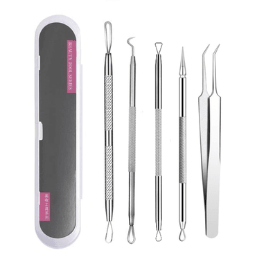 REMOVEDOR PUNTOS NEGROS EXTRACTOR ESPINILLAS ACNE SACA COMEDONES SM ACERO INOXIDABLE 5 PIEZAS.