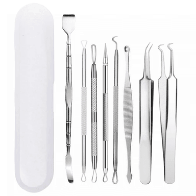 EXTRACTOR PUNTOS NEGROS REMOVEDOR ESPINILLAS ACNE SACA COMEDONES SM ACERO INOXIDABLE 8 PCS