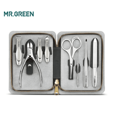 MANICURA PEDICURA CORTAUÑAS CUIDADO PERSONAL MR GREEN MR8018  SET 8 PIEZAS ACERO INOXIDABLE.