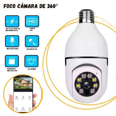 FOCO MODELO E-27 CAMARA SEGURIDAD 360° WIFI FULL HD VISION NOCTURNA ALTAVOZ