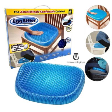 ASIENTO COJIN EGG SITTER AZUL GEL ORTOPEDICO TRANSPIRABLE PARA OFICINA CASA AUTO