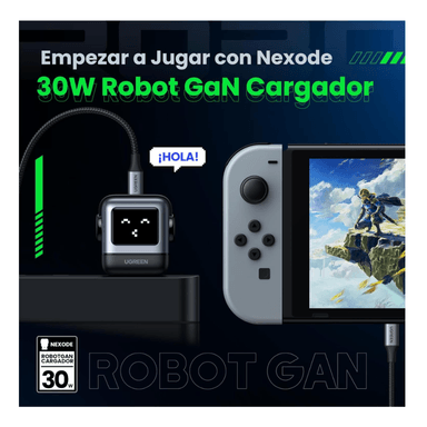 CARGADOR UGREEN TIPO USB C 30W NEXODE GAN ROBOT CON PANTALLA - 3