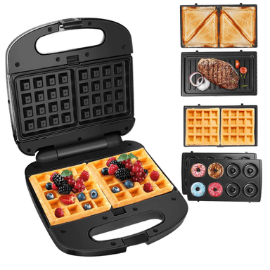 SANDWICHERA 850 W 4 EN 1 POSTRES DESAYUNOS DONAS WAFLERA NEGRO