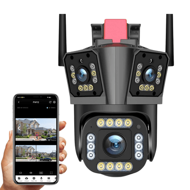CÁMARA LANTUN WIFI SEGURIDAD 3 LENTES IP66 SIRENA VISIÓN NOCTURNA 839F-2 - 1