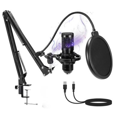 MICRÓFONO CONDENSADOR PROFESIONAL GRABACION ESTUDIO USB CON BRAZO AJUSTABLE ANTIPOP