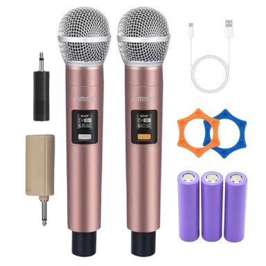 KIT MICRÓFONOS INALÁMBRICO DUAL KARAOKE RECEPTOR INALÁMBRICO ROSA CLARO KMS-901MC ROSADO