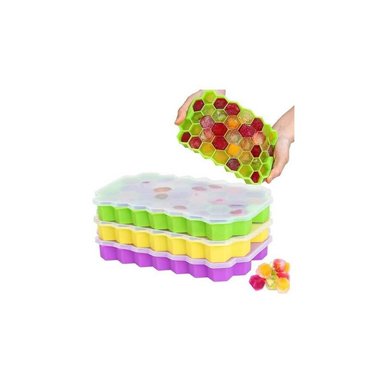 SET DE 3 CUBETAS DE SILICONA PARA  HIELO MODELO PANAL - 1
