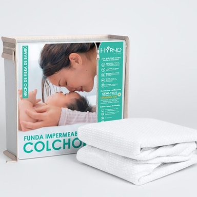FUNDA DE COLCHON IMPERMEABLE HYPNO 1.5PLZ C/CIERRE DE BAMBU - BLANCO