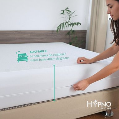 FUNDA COLCHON HYPNO HOME QUEEN BAMBÚ BLANCO IMPERMEABLE CON CIERRE EN L - 4