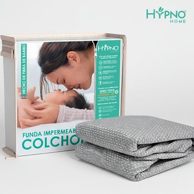 FUNDA COLCHON HYPNO HOME 2 PLAZAS BAMBU GRIS IMPERMEABLE CON CIERRE - 1