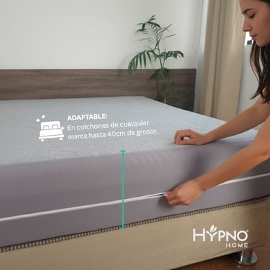FUNDA COLCHON HYPNO HOME 2 PLAZAS BAMBU GRIS IMPERMEABLE CON CIERRE - 4
