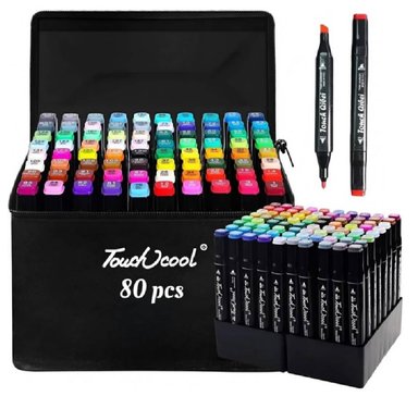 SET DE 80 PLUMONES MARCADORES DOBLE PUNTA CON ESTUCHE