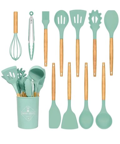 PACK 12 UTENSILIOS VERDE COCINA SILICONA