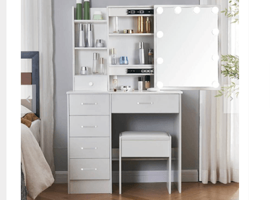 TOCADOR NACION MUEBLES VICTORIA BLANCO HUMO CON LUCES