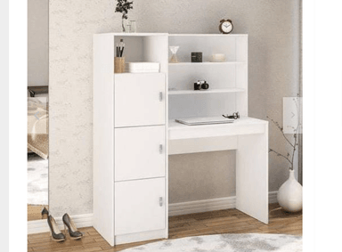 ESCRITORIO NACION MUEBLES MELAMINA 130 CM X 45 CM BLANCO HUMO HELENA MODERNO 3 PUERTAS
