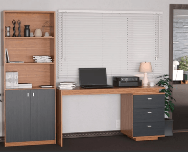 JUEGO DE OFICINA ESCRITORIO Y ESTANTE NACION MUEBLES UMHM COLOR ROBLE