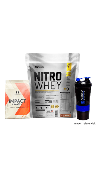 SUPLEMENTO UNIVERSE NUTRITION NITRO WHEY 3KG CHOCOLATE + CREATINA 250GR MYPROTEIN + SHAKER