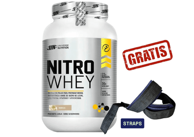 NITRO WHEY 1KG VAINILLA UNIVERSE NUTRITION + STRAPS