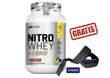 NITRO  WHEY 1KG CHOCOLATE UNIVERSE NUTRITION + STRAPS