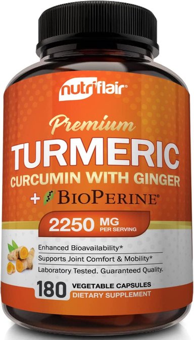SUPLEMENTO CÁPSULAS BLANDAS TURMERIC CURCUMA + JENGIBRE Y PIMIENTA NEGRA 2250MG 180 UNIDADES