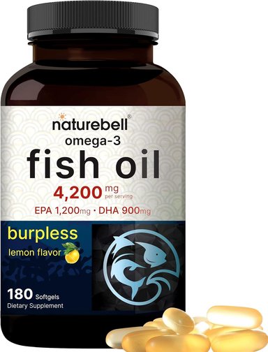 ACEITE PESCADO OMEGA 3 4,200 MG  + EPA ALTAMENTE PURIFICADO 1,200 MG Y DHA 900 MG SABOR LIMÓN NATUREBELL 180 CÁPSULAS BLANDAS