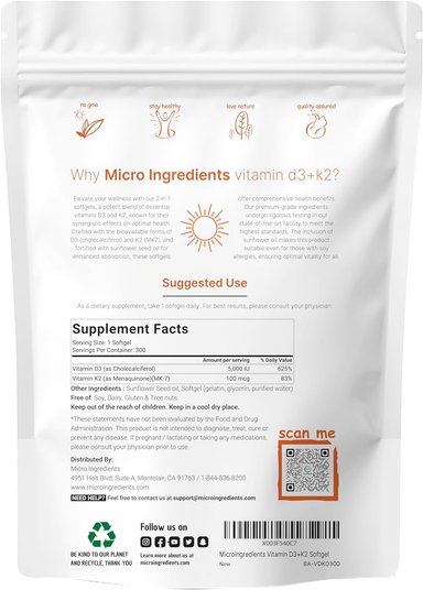 VITAMINA D3 K2 MICROINGREDIENTS 300 CAPSULAS BLANDAS 5,000 IU - 2