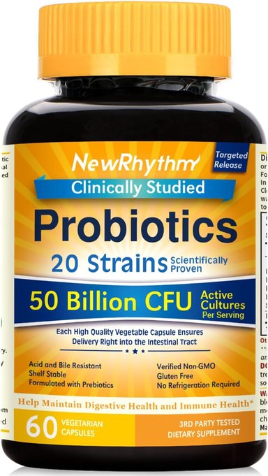 SUPLEMENTOS PROBIOTICS 60 CAPSULAS VEGETARIANAS PROBIÓTICOS NEWRHYTHM® 50 MIL MILLONES DE UFC 20 CEPAS 60
