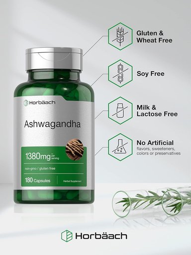 SUPLEMENTO ASHWAGANDHA HORBAACH UNIDAD 1380 MG 180 CÁPSULAS - 4