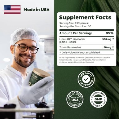 NAD NICOTIDAMINA +RESVERATROL ALTA PUREZA 500 MG 60 CAPSULAS - 3