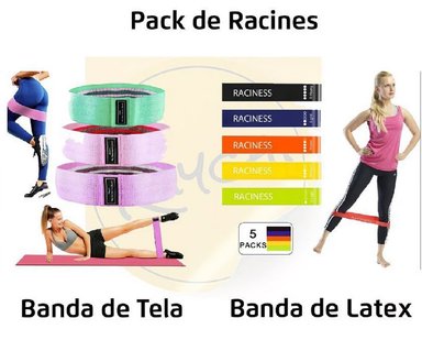 PACK DE BANDAS CERRADAS RACINESS - LIGAS TELA Y LATEX DE GIMNACIO