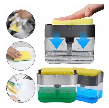 PACK DE 2 DISPENSADOR LAVAVAJILLAS JABON LIQUIDO 2 EN 1 + ESPONJA