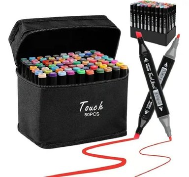 SET DE 80 PLUMONES MARCADORES DOBLE PUNTA CON ESTUCHE