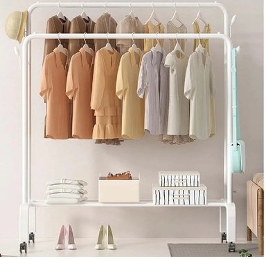 ESTANTE ORGANIZADOR ROPA PERCHERO CON RUEDAS PB BLANCO