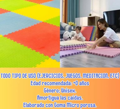 PISO PUZZLE DE GOMA PARA NIÑOS 8 PIEZAS DE 60 X 60 X 1CM