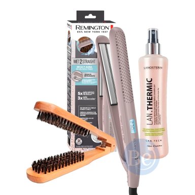 PACK ALISADORA REMINGTON S27A CON CEPILLO DE MADERA Y PROTECTOR TÉRMICO